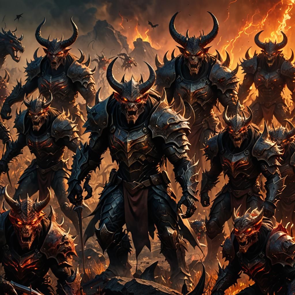 Demonic Army in Hellish Dark Fantasy Landscape