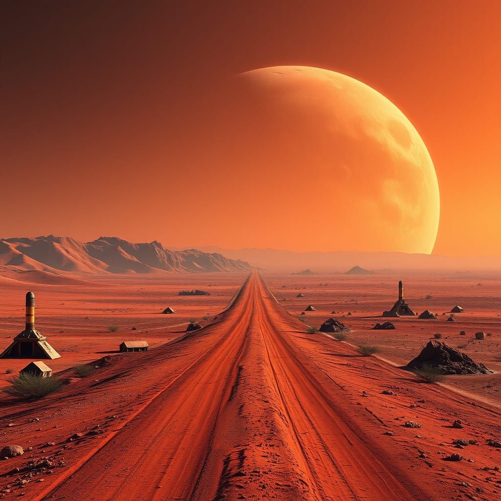 Desolate Martian Roadway in Dazzling Matte Painting Style
