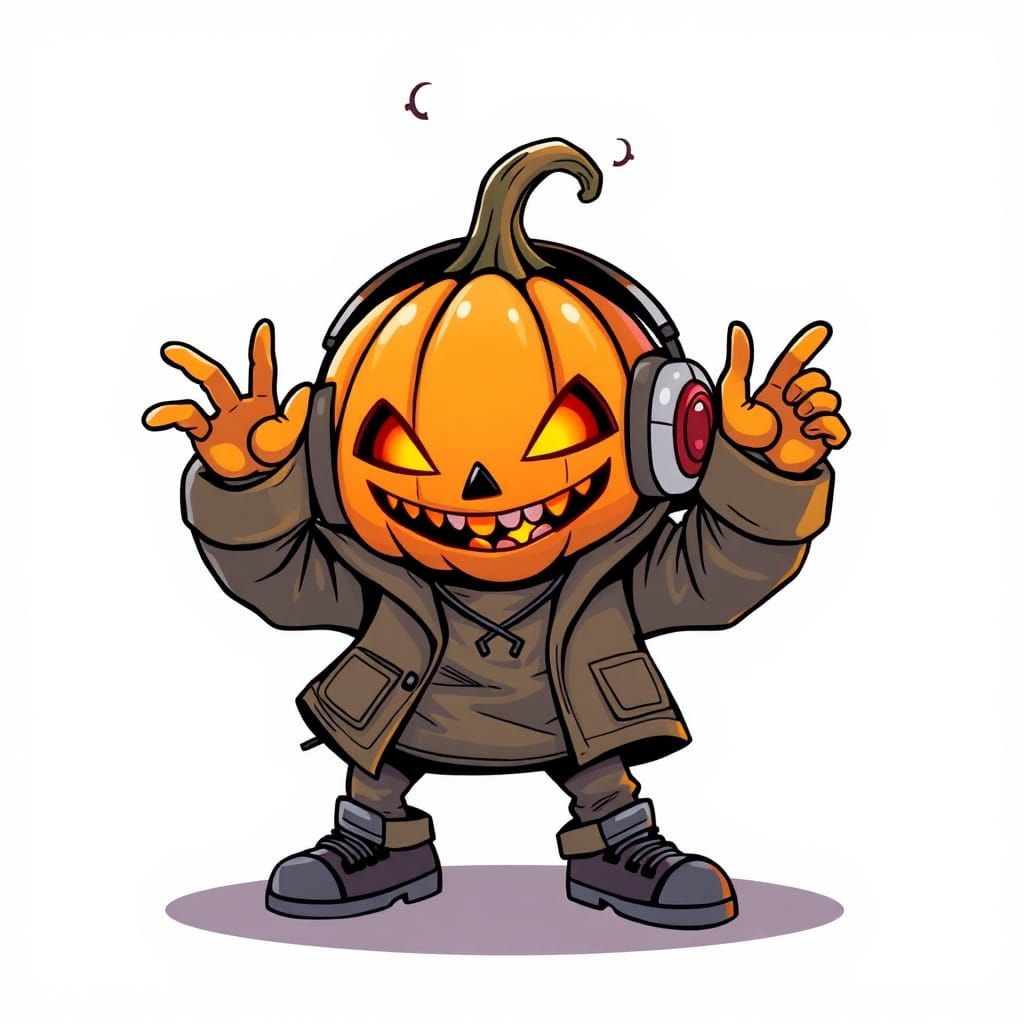 Playful Pumpkin-Head Character Dancing Hip-Hop