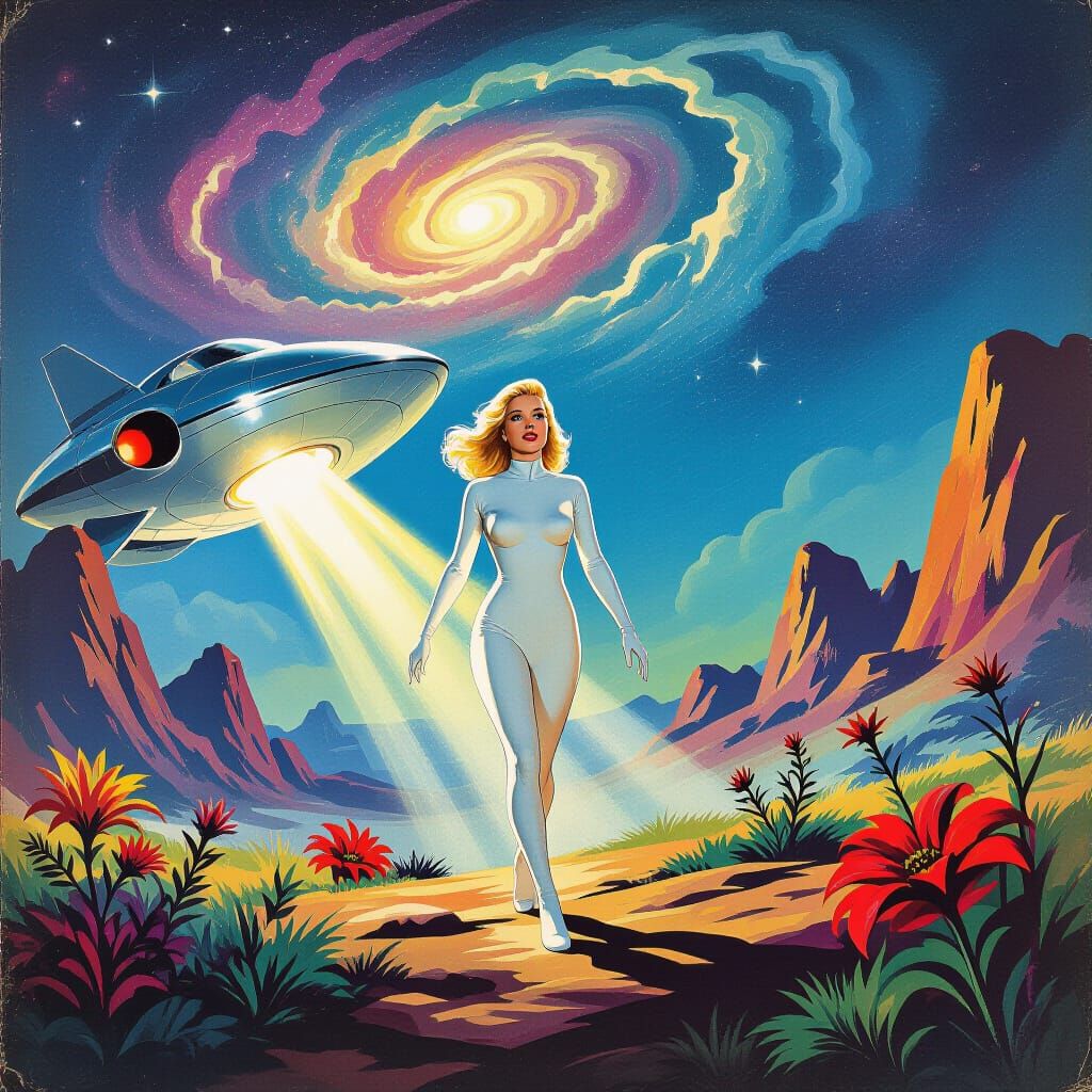 1950s Sci-Fi Cover: Woman Emerges on Alien World