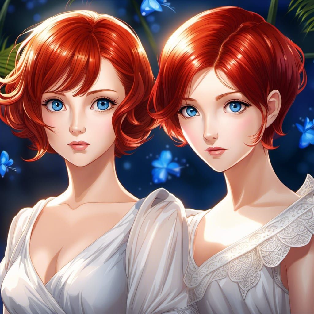 Anime Portrait: Two Women with Red Hair