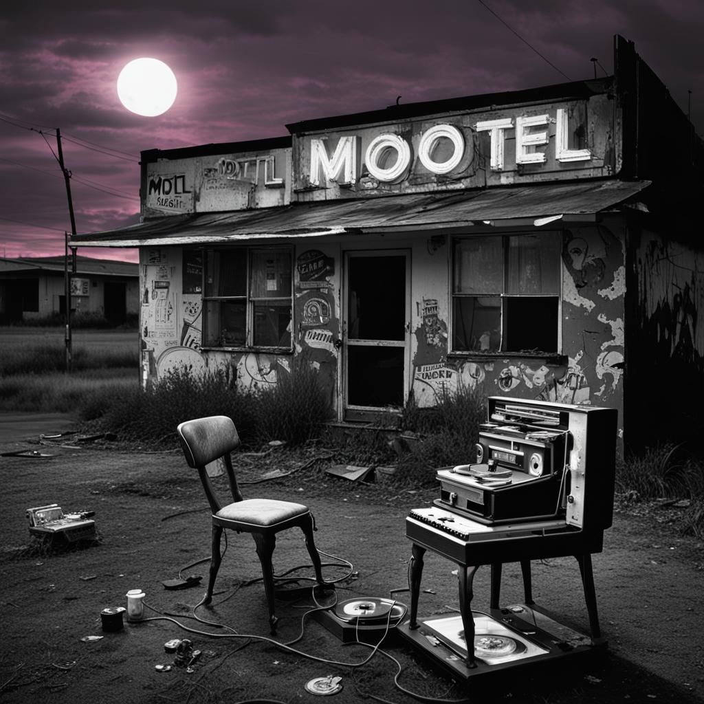 Dilapidated Motel: Black and White Decay