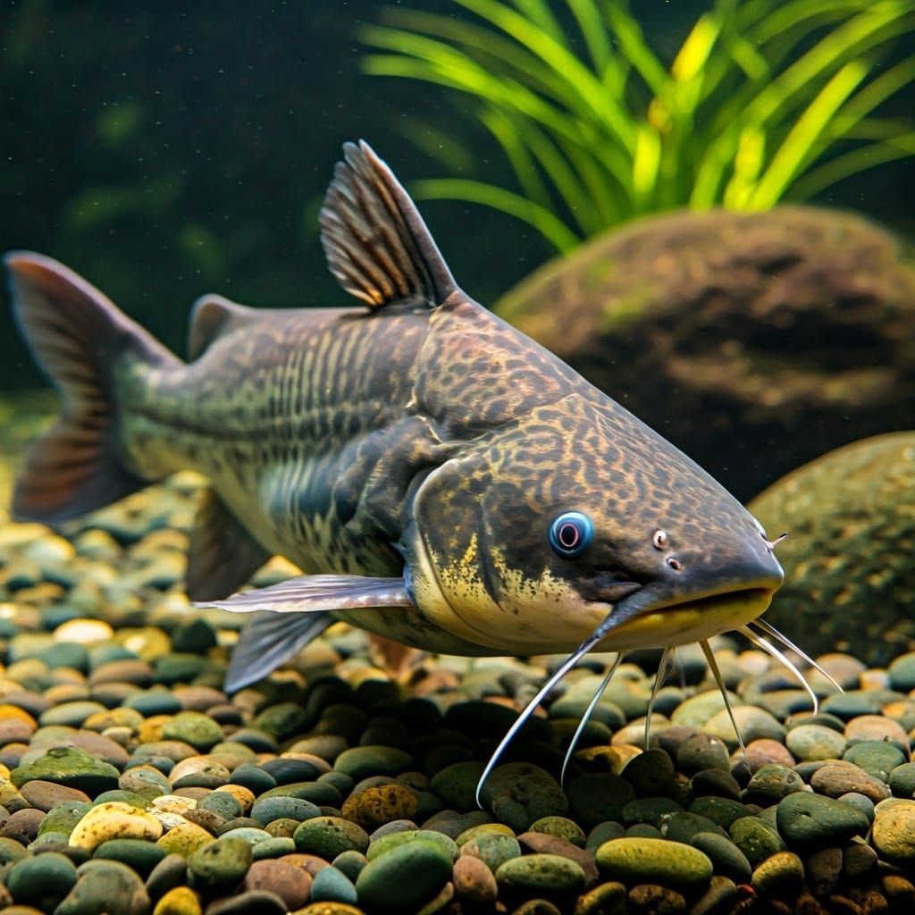 Majestic Catfish in Sun-Dappled Stream