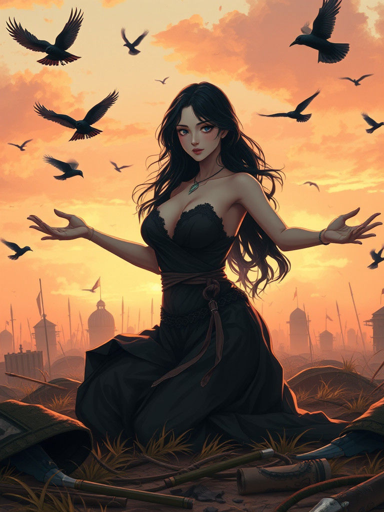 Medieval Necromancer Heals Battlefield in Anime Style