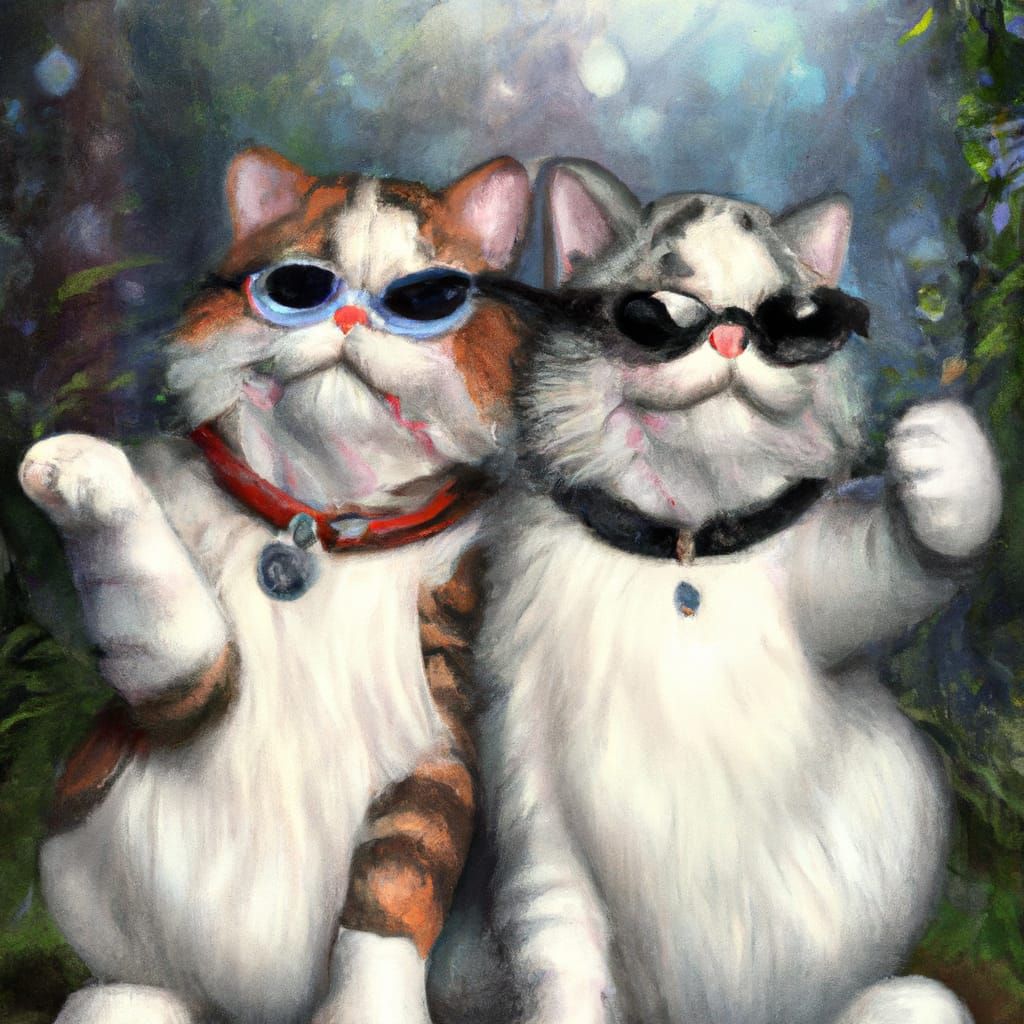 Two Furry Cats Dancing in Sunglasses