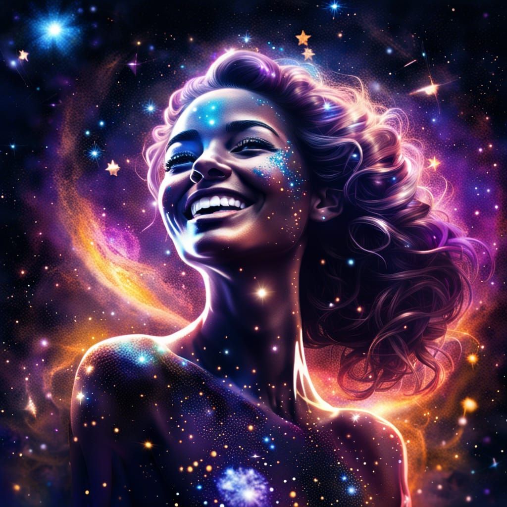 Stardust Galaxy Woman Portrait in Hyperrealistic Style