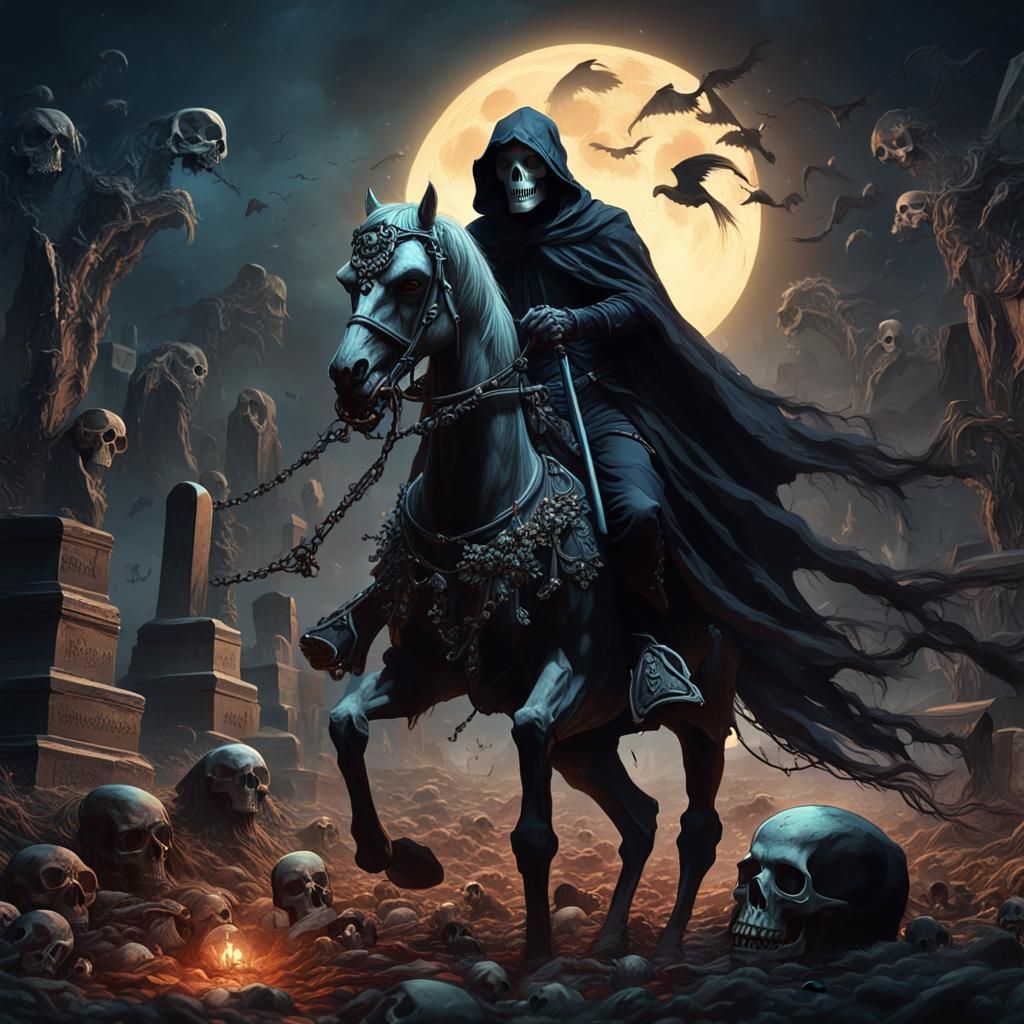 Headless Grim Reaper Rides in Graveyard