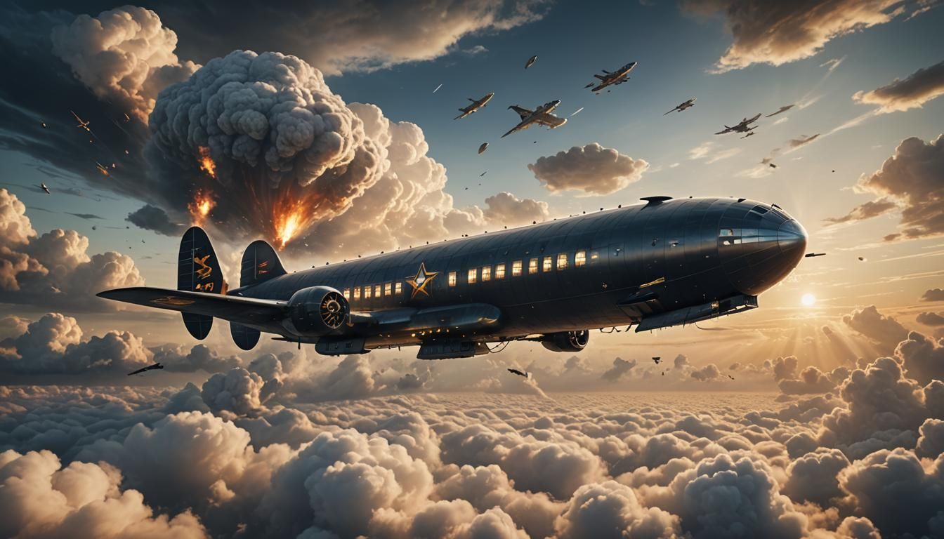 Luftwaffe Zeppelin Flying Away From Vortex at Dusk