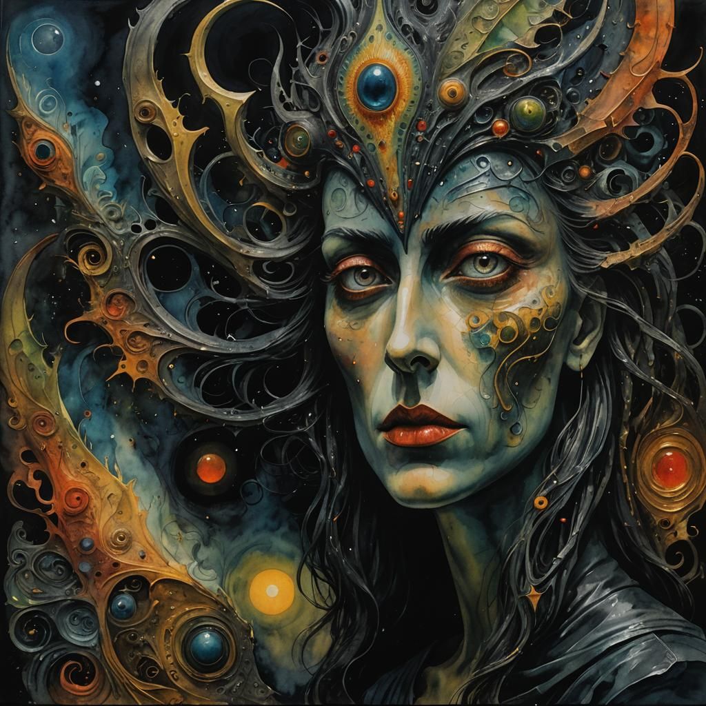 Surreal Sculpture on Easel in Watercolor Style