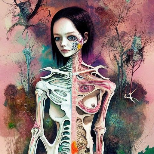 Bone Girl with Colorful Veins: Intricate Fantasy Art