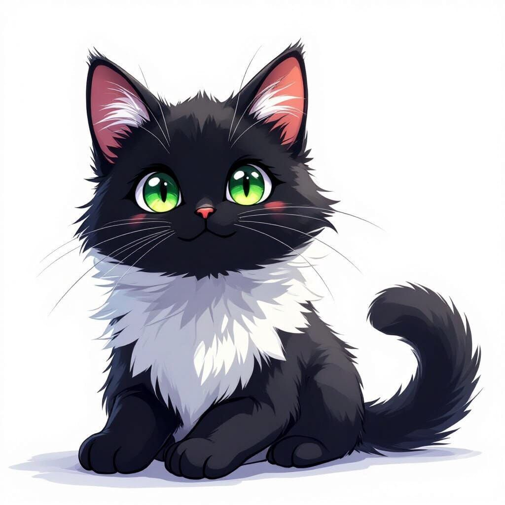 Cheerful Black Cat Portrait in Anime Style