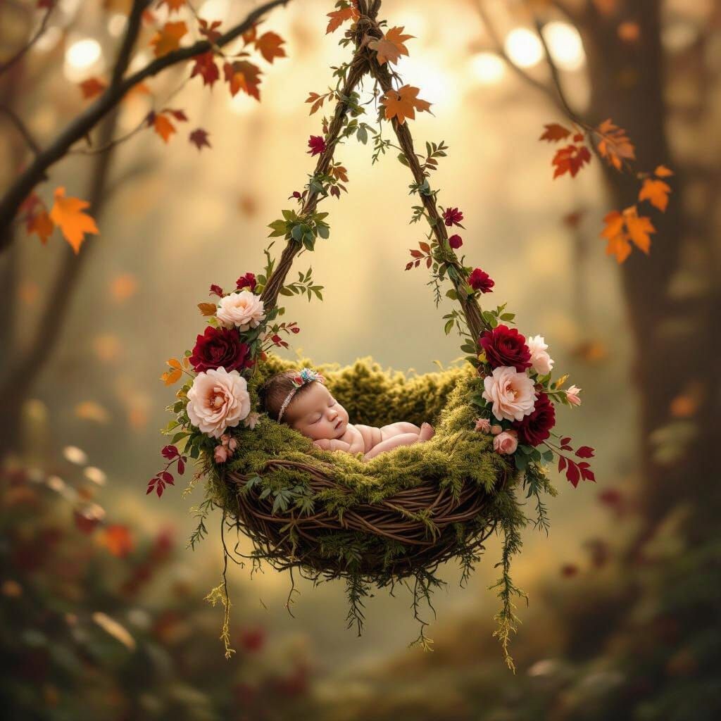 Ethereal Autumn Woodland Newborn Nest with Florals
