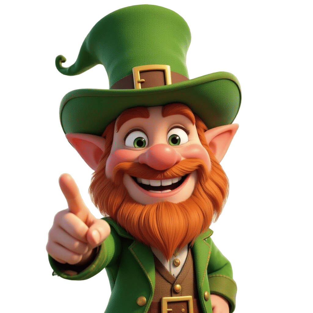 Smiling Leprechaun Points Forward: Pixar-Style 3D Digital Ar...