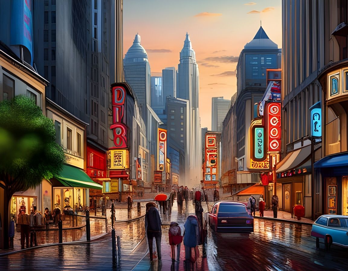 Cubist Cityscape at Night in Candy Art Style