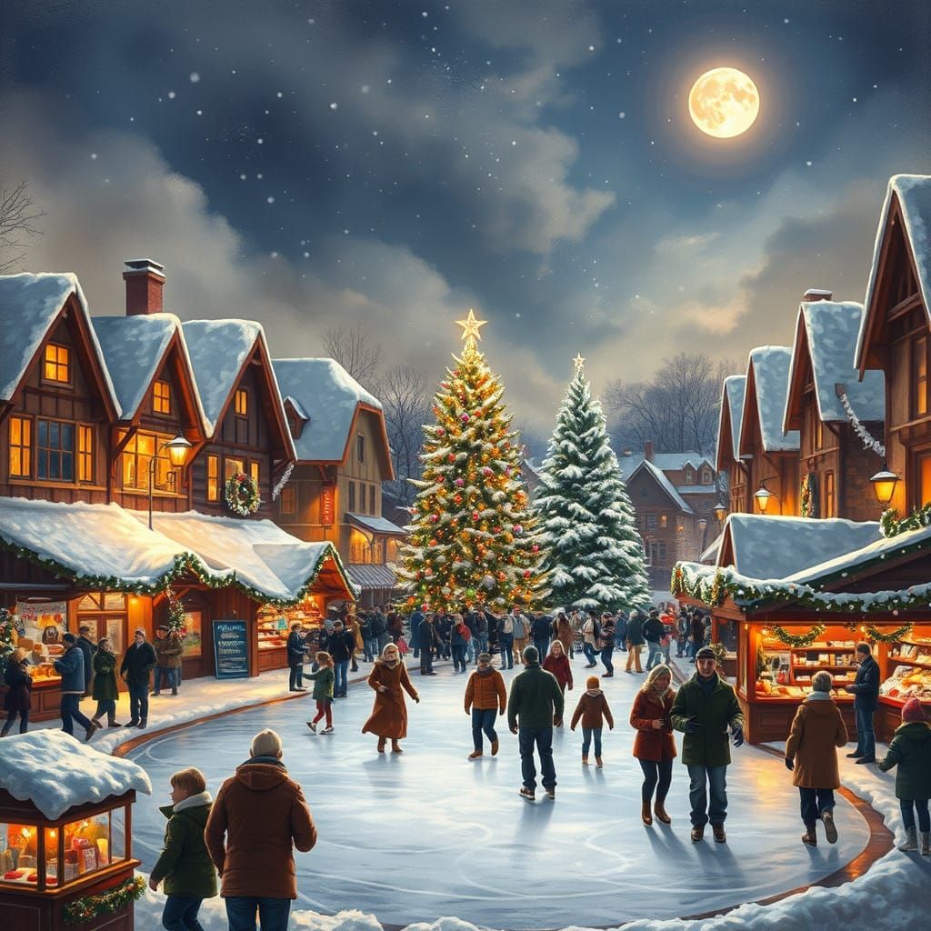 Winter Wonderland Town Square at Christmas Time