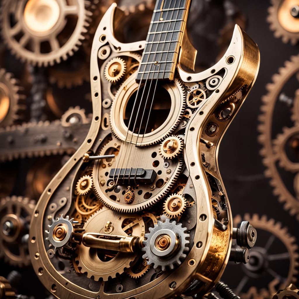 Steampunk Guitar with Musical Notes
