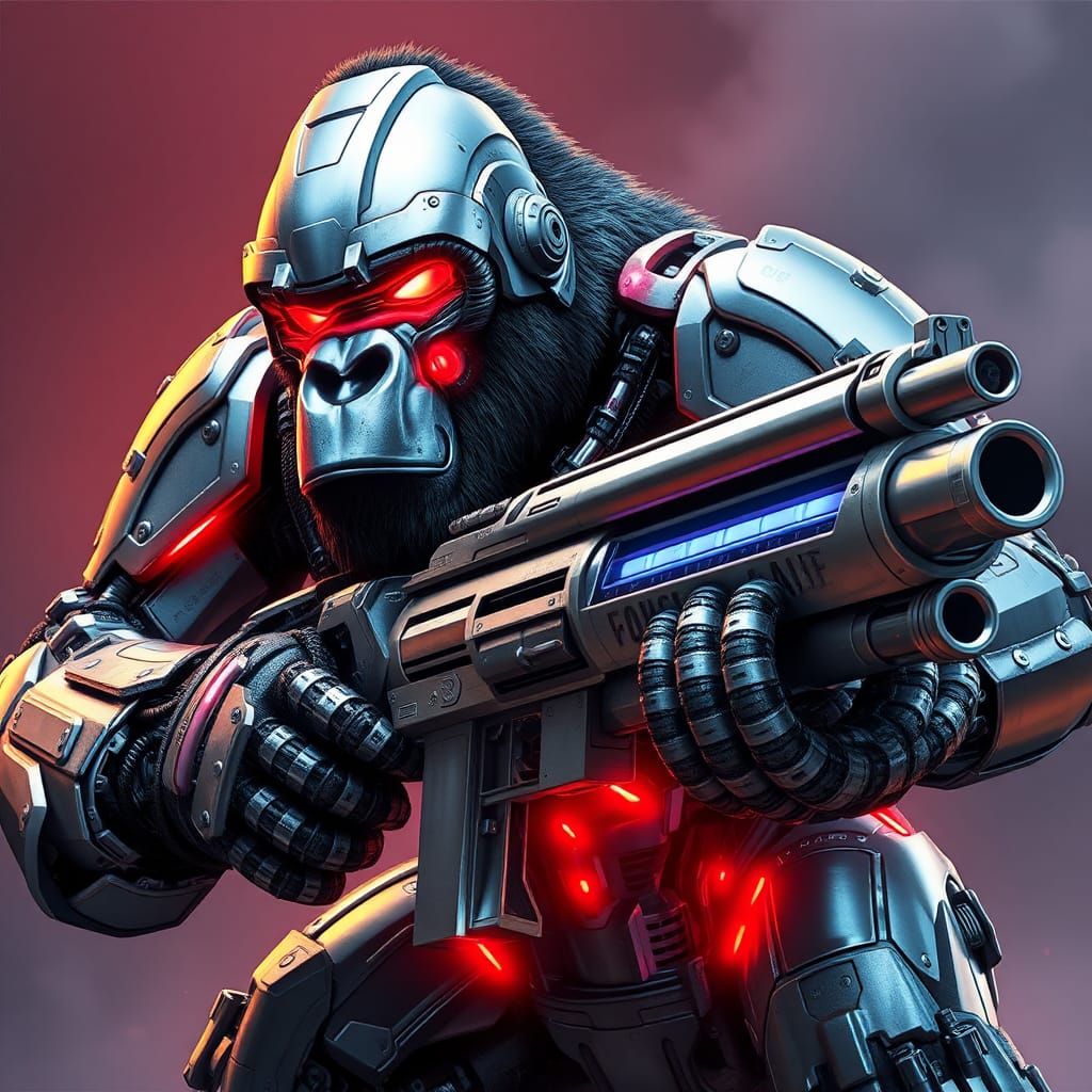 Armored Gorilla Ready for Battle in Cyberpunk Style