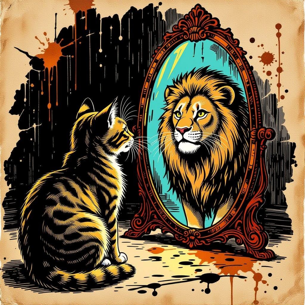Cat Sees Lion: Golden Age Illustration