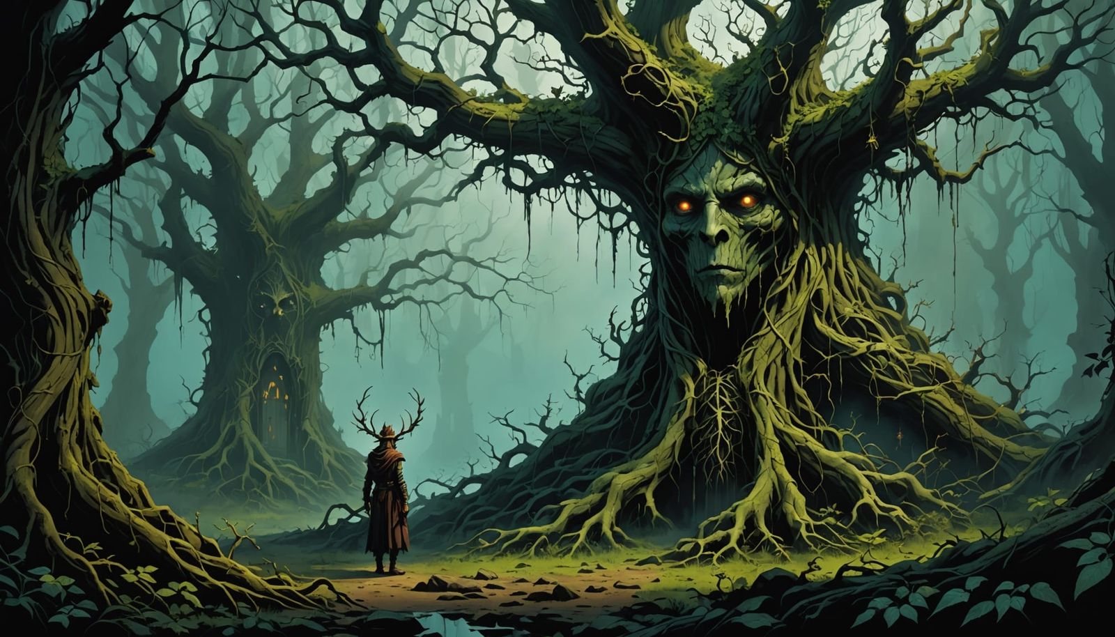 Dark Fantasy Fairy Guarding Ancient Tree Entrance