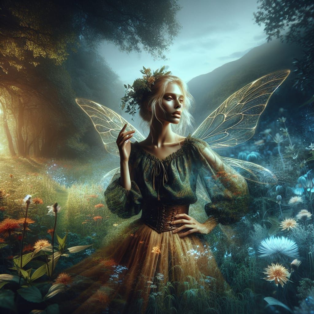 Realistic Fairy in Vibrant Lush Meadow
