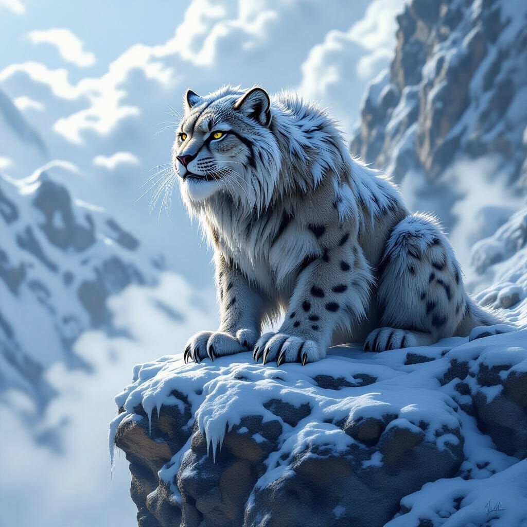 Icy Saber-Toothed Cat on Snowy Ledge