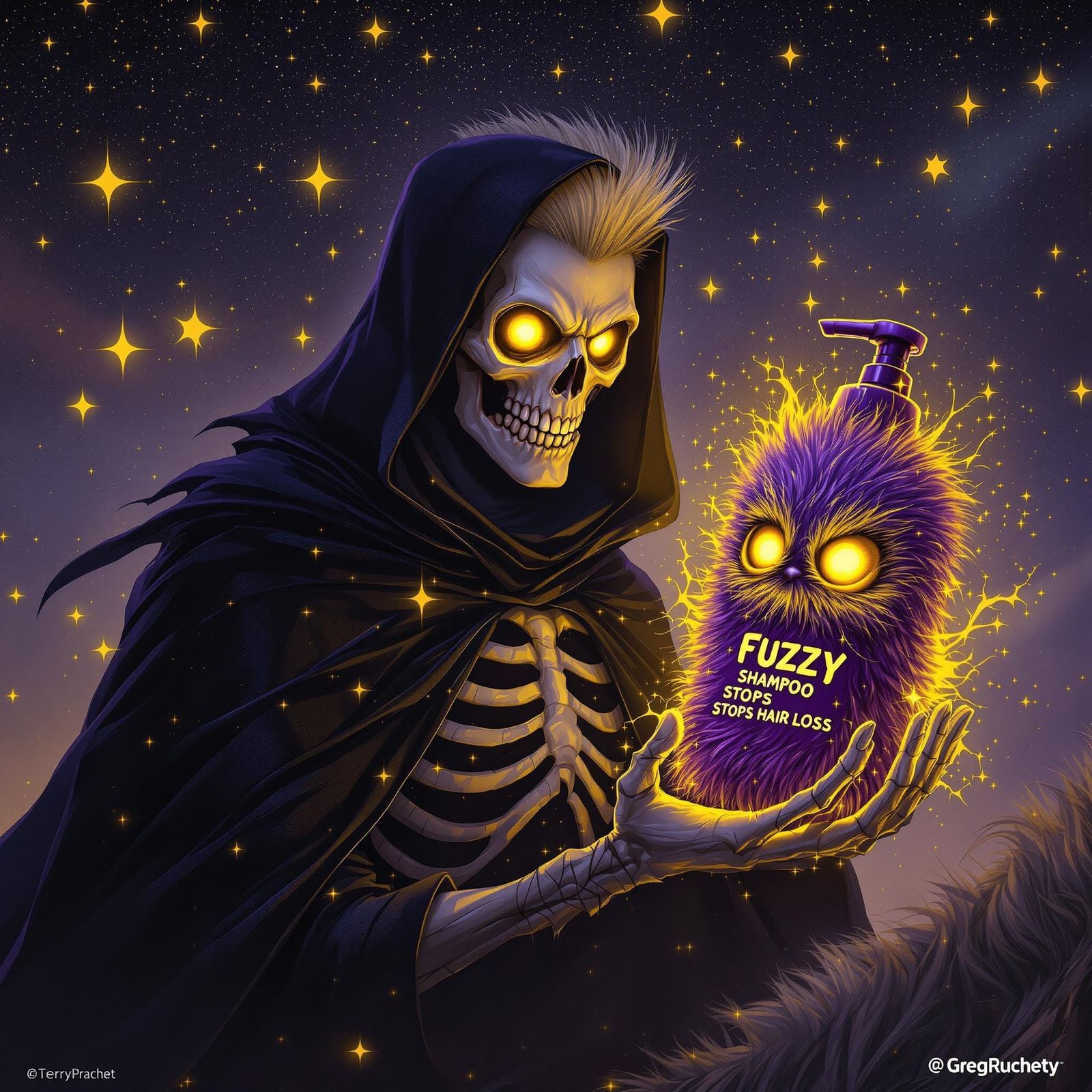 Sinister Death Promotes Fuzzy Shampoo in a Triadic Color Sch...