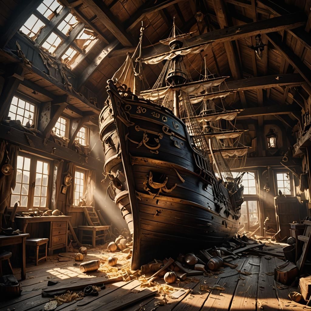 Pirate Ship Still Life in Baroque Style