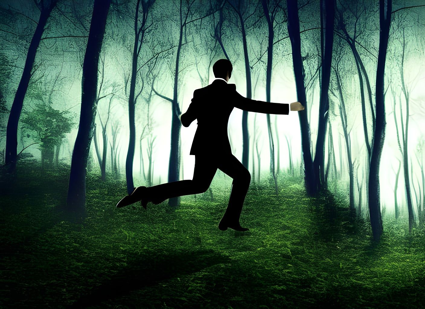 Insomniac in Suit Runs Through Forest at Night