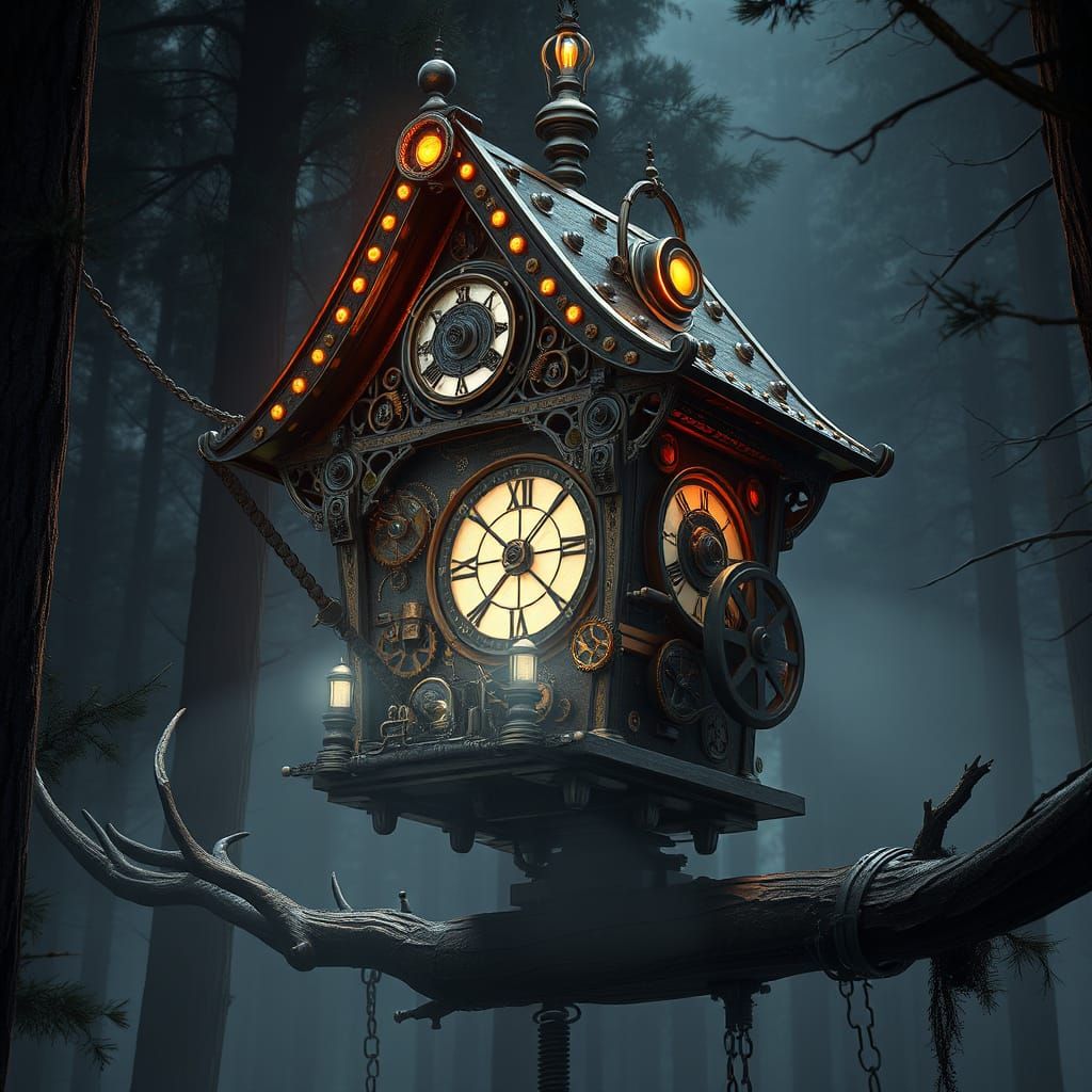 Steampunk Birdhouse with Clockwork Mechanisms