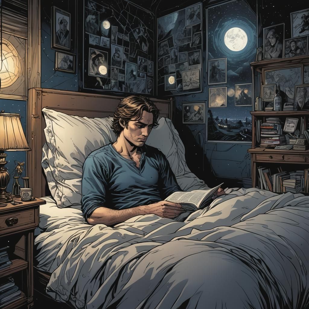 Contemplative Night: Comic Book Style Illustration