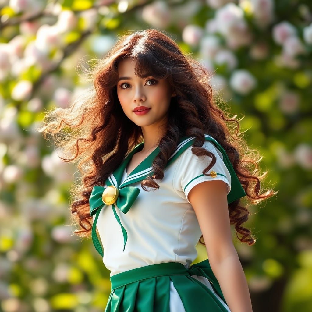 Sailor Jupiter in Elegant Green and White Sailor Fuku