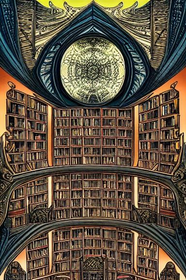 Grandiose Ancient Library: Hyperdetailed Gothic Architecture