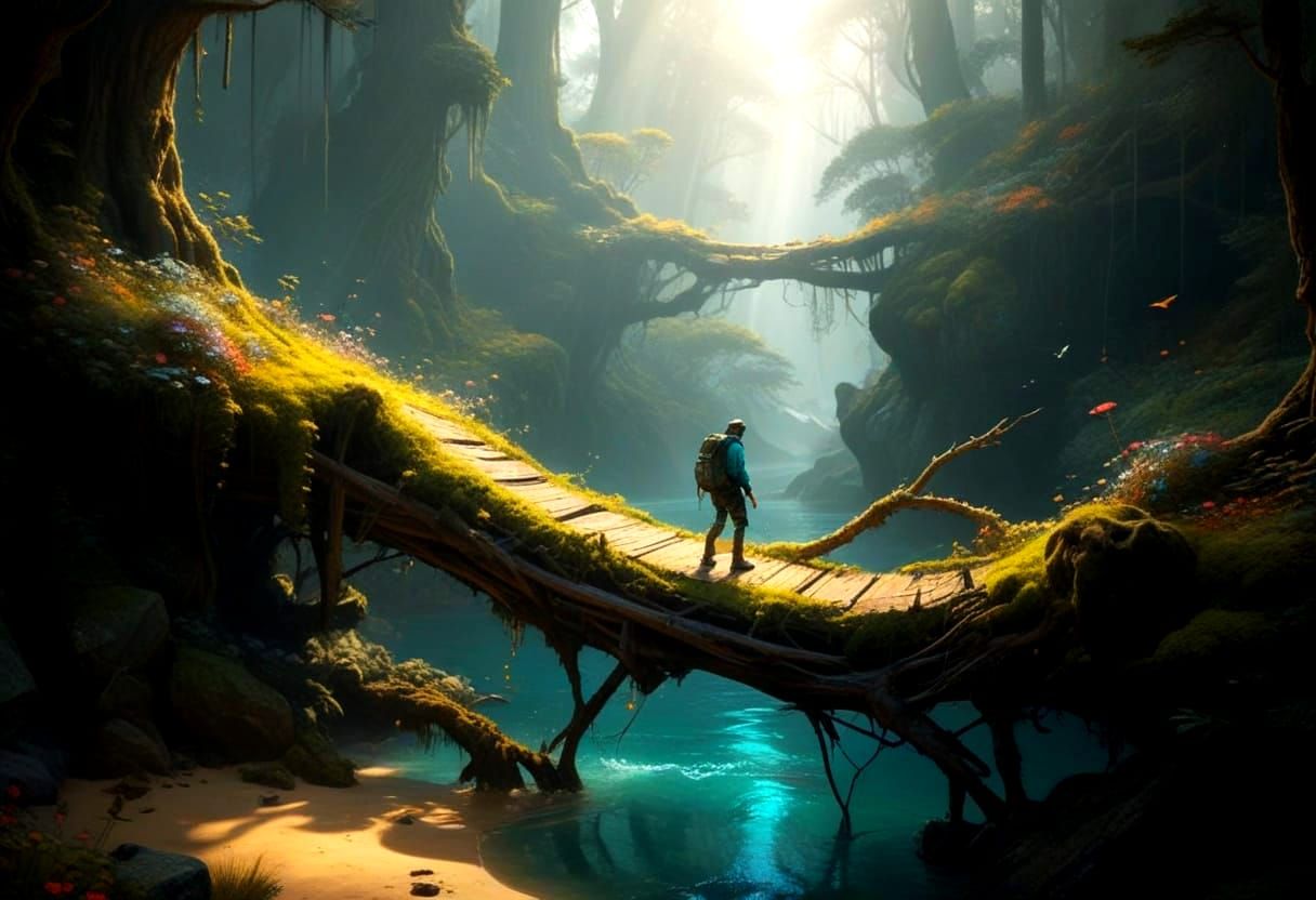 Ancient Forest Bridge in Ethereal Light