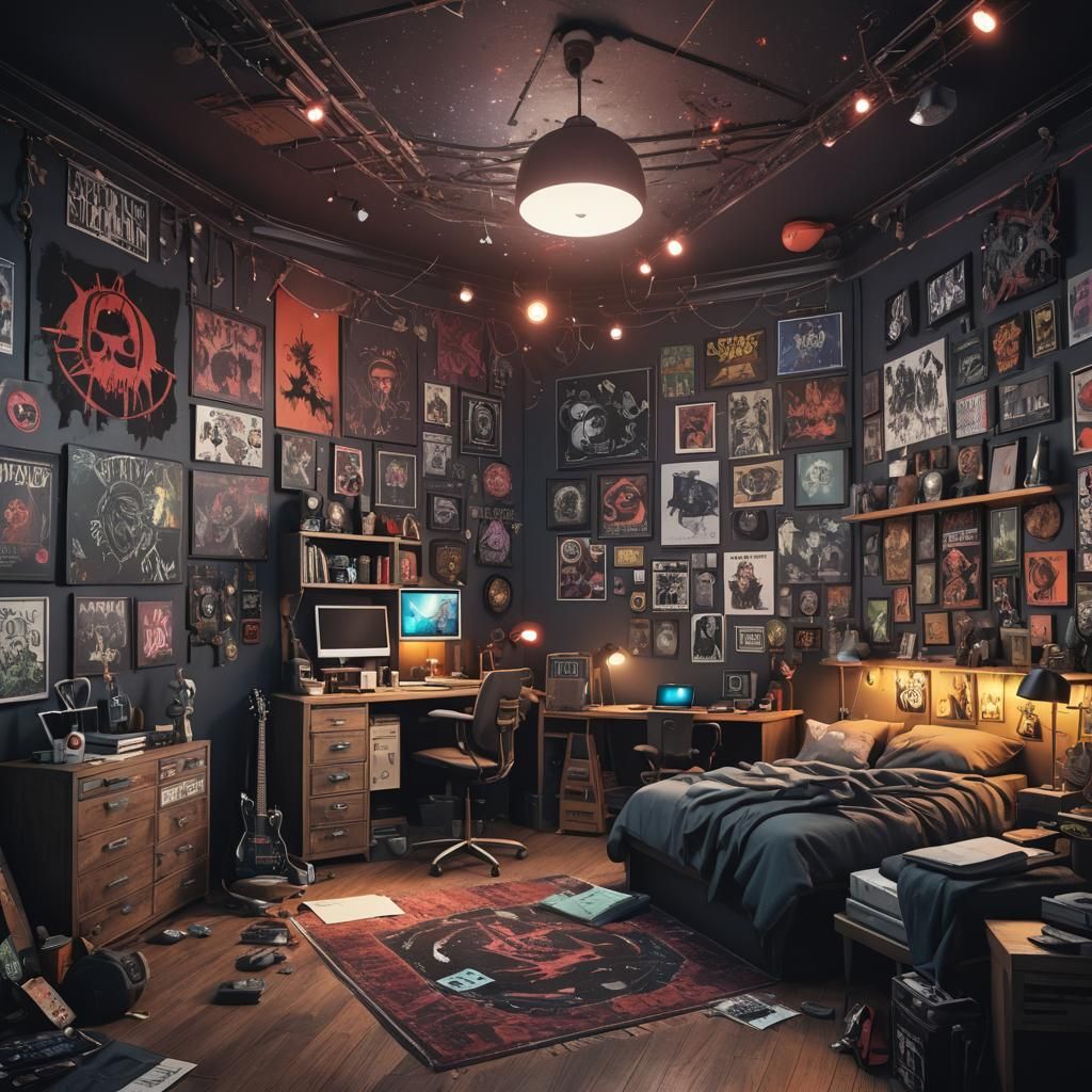 2000s Emo Punk Teen Room: Detailed Matte Painting