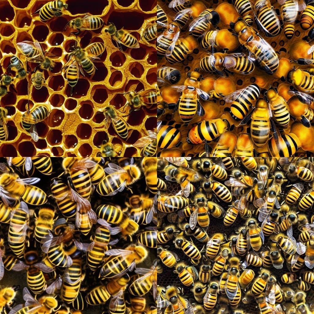 Hyperrealistic Bees in a Hive Splash Art