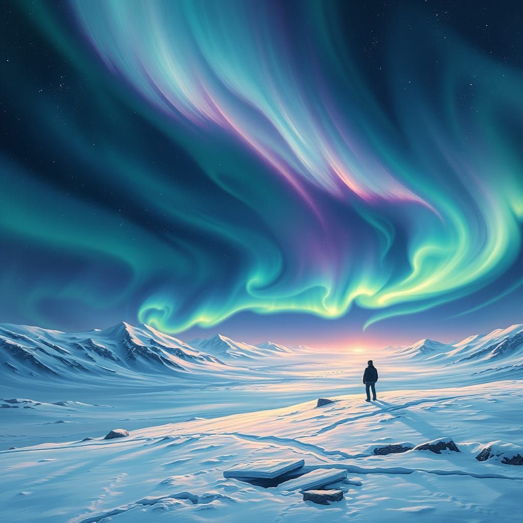 Celestial Aurora Borealis in Dreamlike Night Sky Landscape