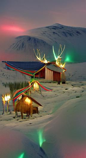 Christmas in Svalbard with Reindeer and Aurora