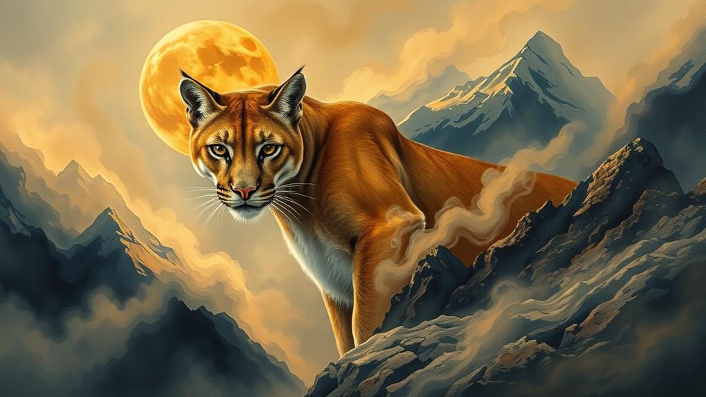 Ethereal Mountain Lion in Dreamlike Landscape