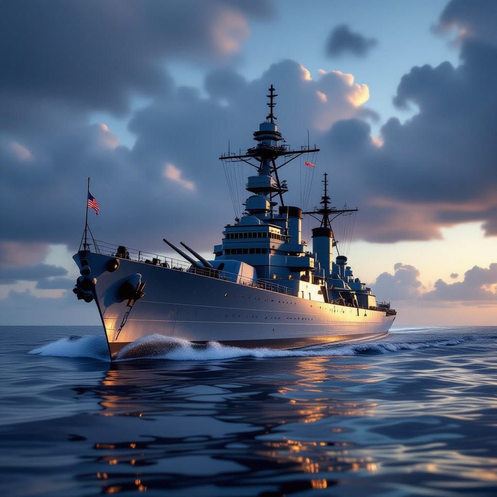 USS West Virginia Battleship Sails on Calm Ocean