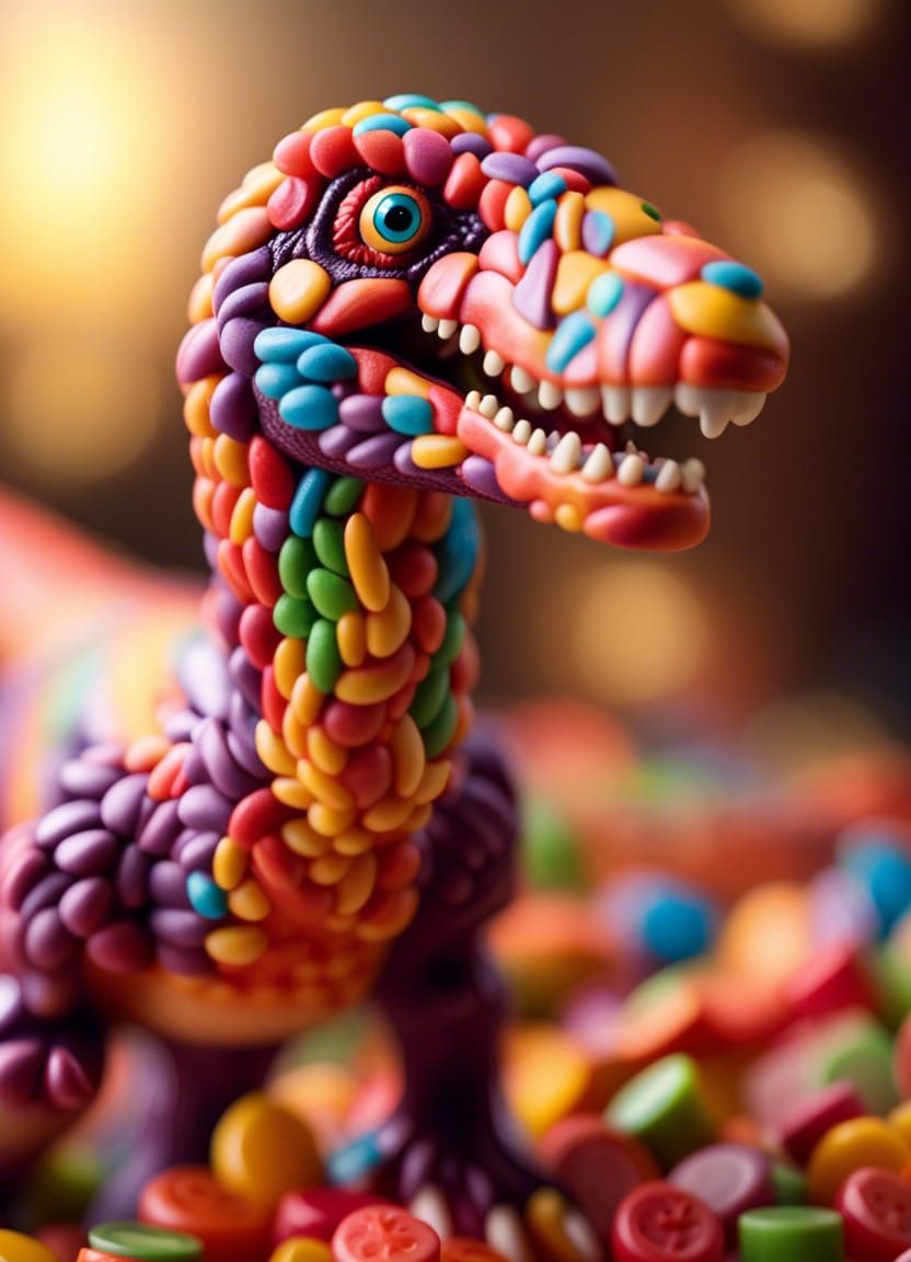 Candy Velociraptor: Colorful Dinosaur Photography