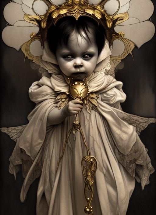 Sinister Baby Doll Portrait in Art Nouveau Style