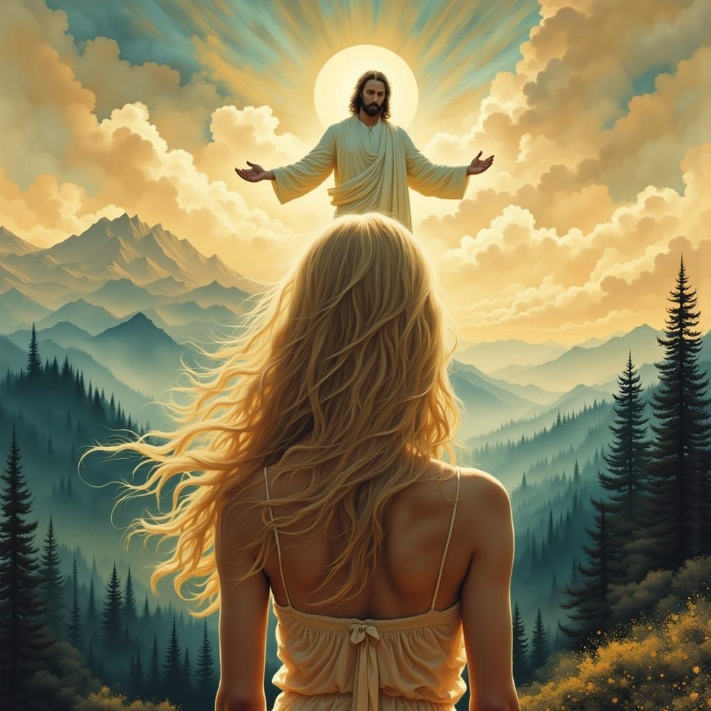 Contemplative Woman in Serene Landscape