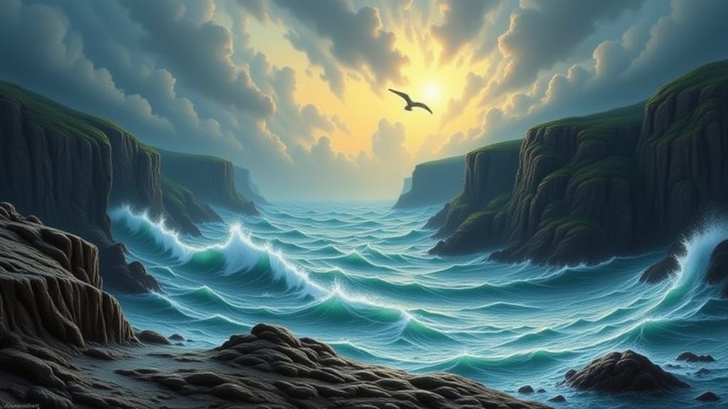 Dramatic Seascape with Crashing Waves and Stormy Sky