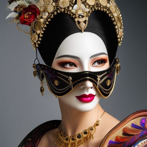 Venetian Masked Woman in 1700s Dress