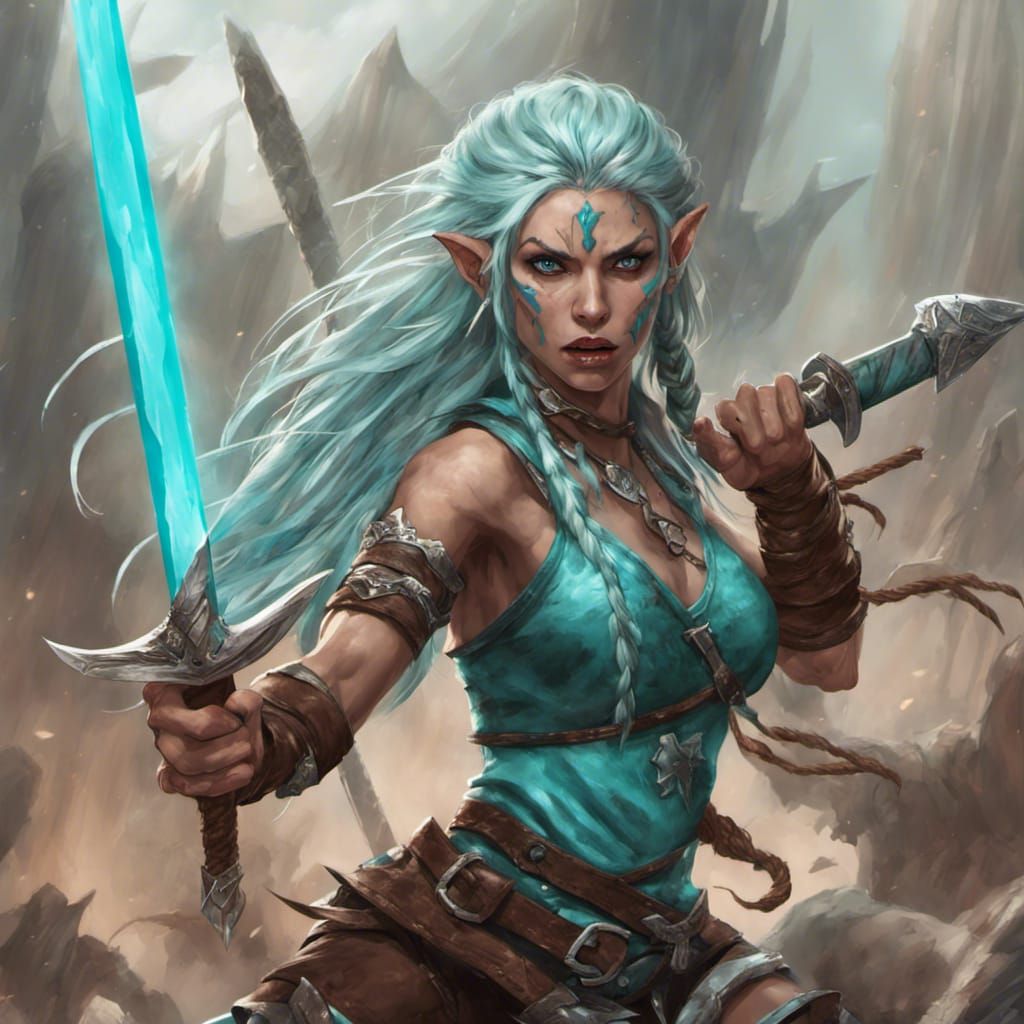 Furious Elf Warrior in Fantasy Battle Scene