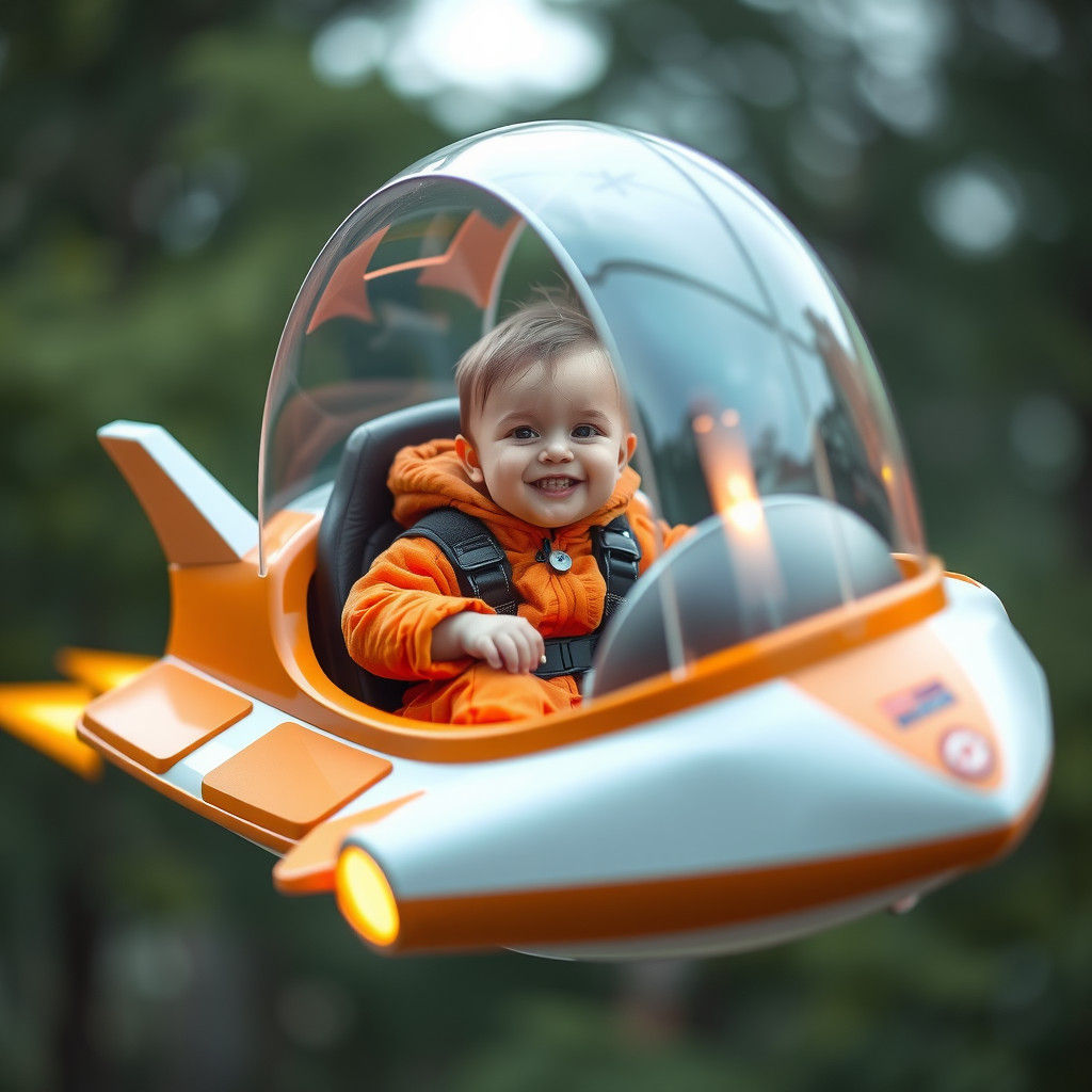Kid in Toy Spaceship, Futuristic and Playful Design