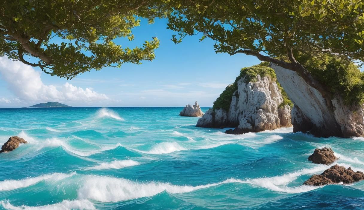 Tropical Azure Night: A Dreamy Beach Landscape