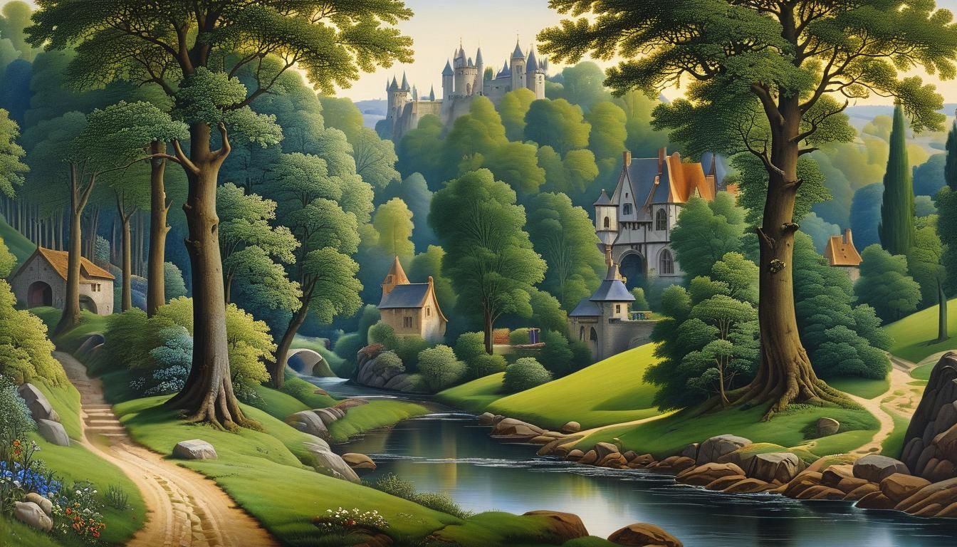 Limbourg Brothers Style Landscape Oil Painting