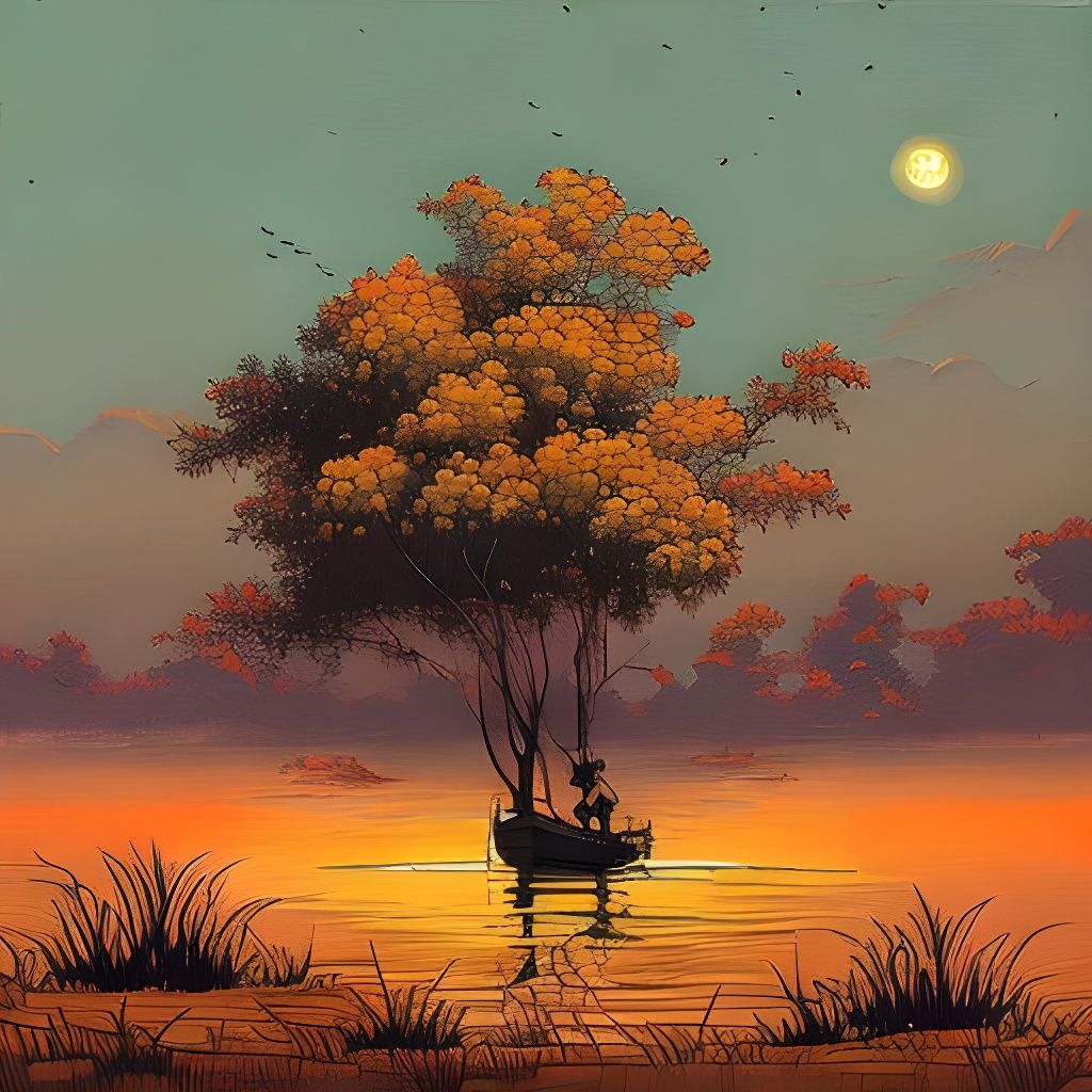 Surreal Moonlit Swamp Digital Illustration