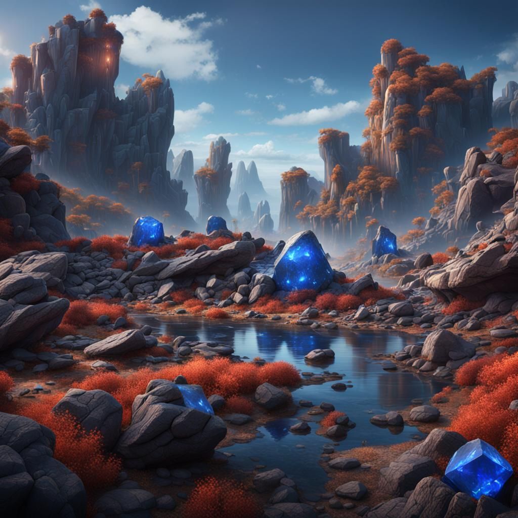 Fantastical Sapphire Landscape in Detailed Matte Painting